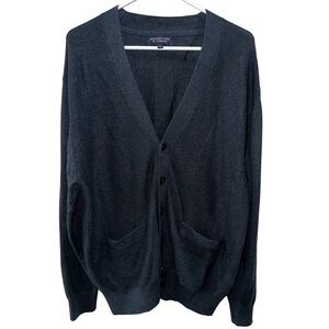 Roundtree And Yorke Mens Cardigan Size L Navy Blue Button Up Knit Academia